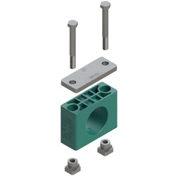Uchwyt zestaw 3 (zacisk, śruba z łbem szęciokątnym, pokrywa, nakrętka do szyny) Ø rury 65 mm Polypropylene RCPG3-465