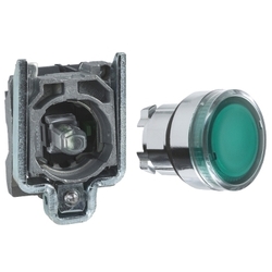 Przycisk monostabilny metalowy zielony podświetlany 24V 1NO XB4BW33B1