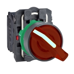 Przełącznik piórkowy 2 położenia stabilne plastikowy czerwony podświetlany 230V AC 1NO 1NC XB5AK124M5